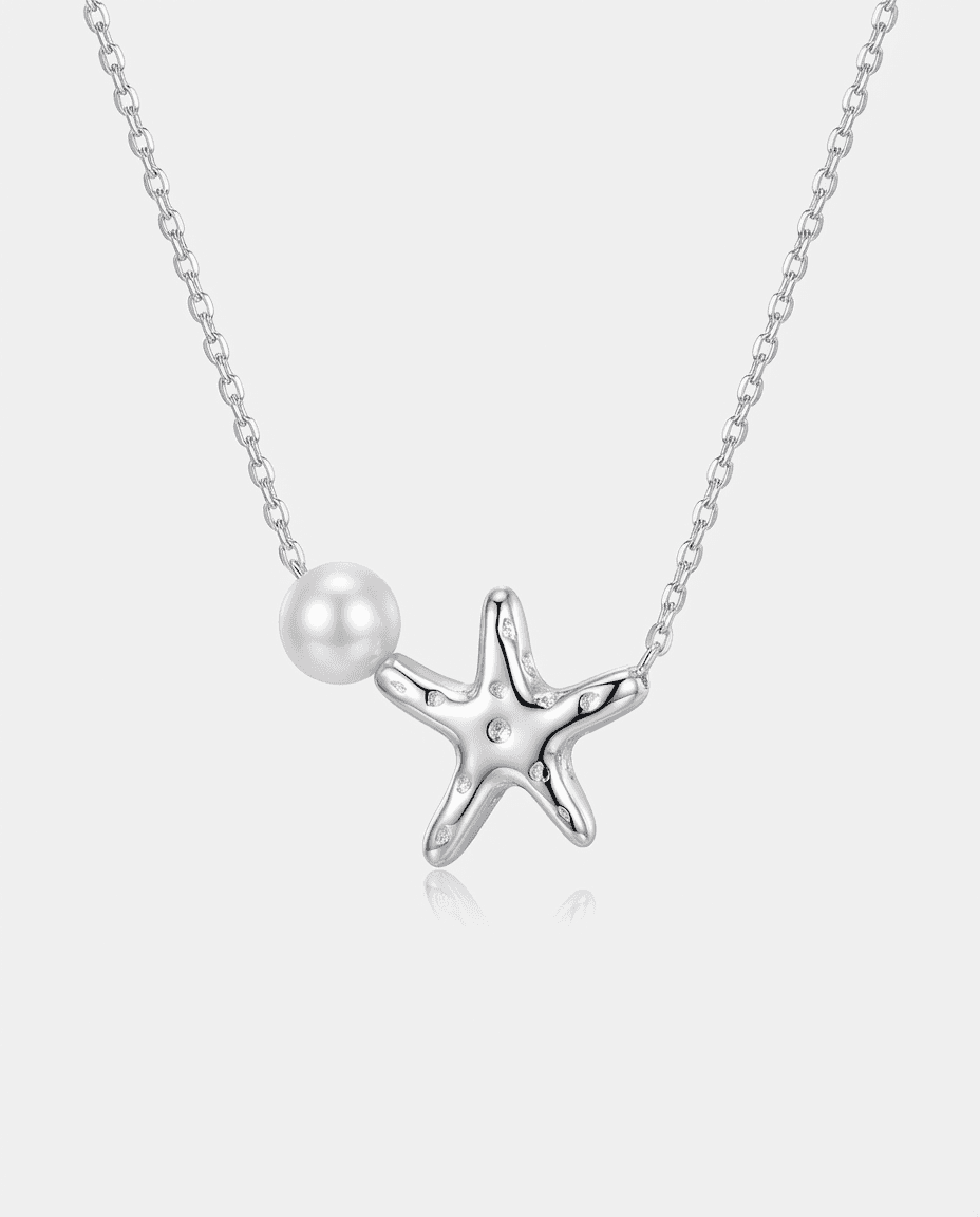 Delicate 925 Silver Starfish Pearl Necklace