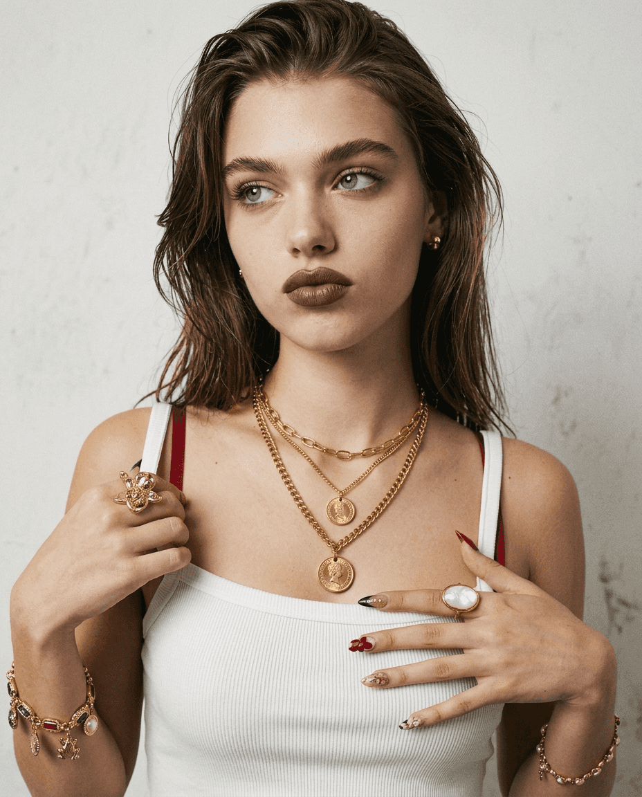 Vintage Coin Pendant Layered Titanium Necklace