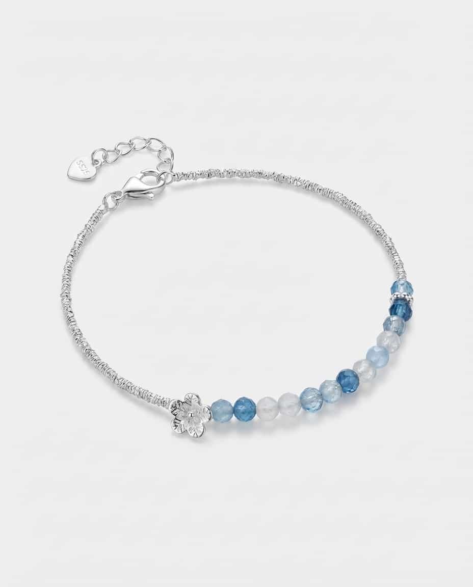 Elegant 925 Silver Aquamarine Crystal Bracelet