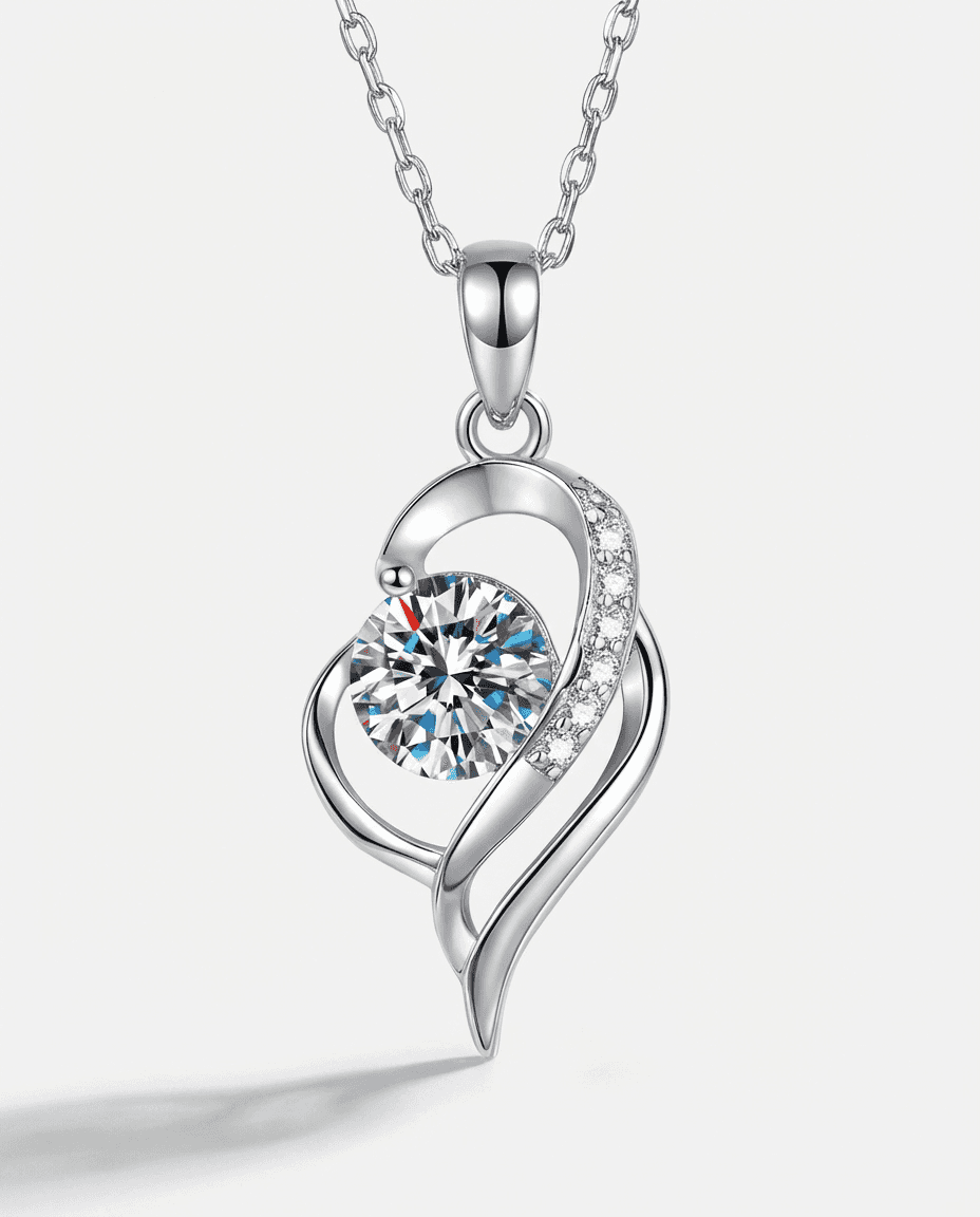 Romantic Moissanite Heart Pendant 925 Silver Necklace