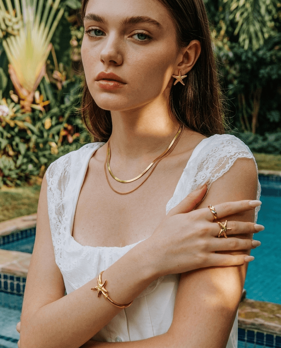 18K Gold Layered Herringbone Chain Necklace