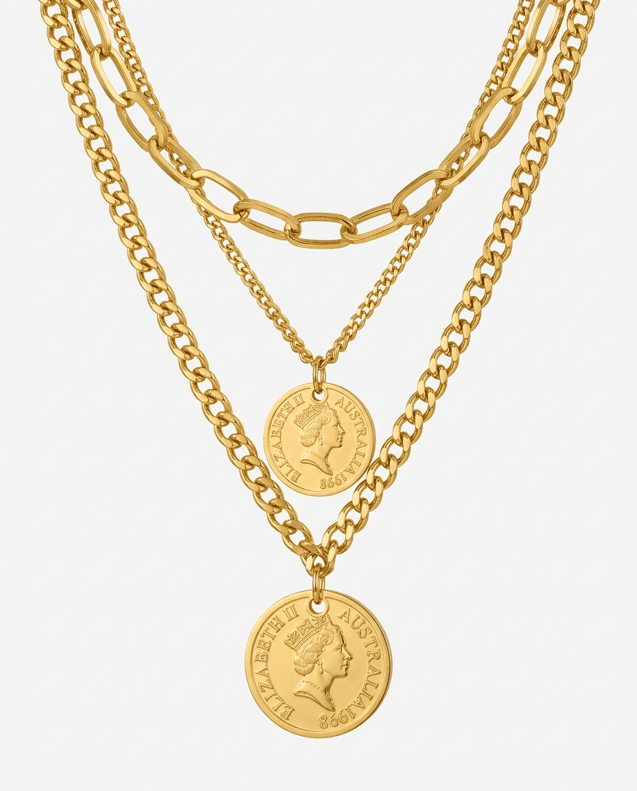 Vintage Coin Pendant Layered Titanium Necklace