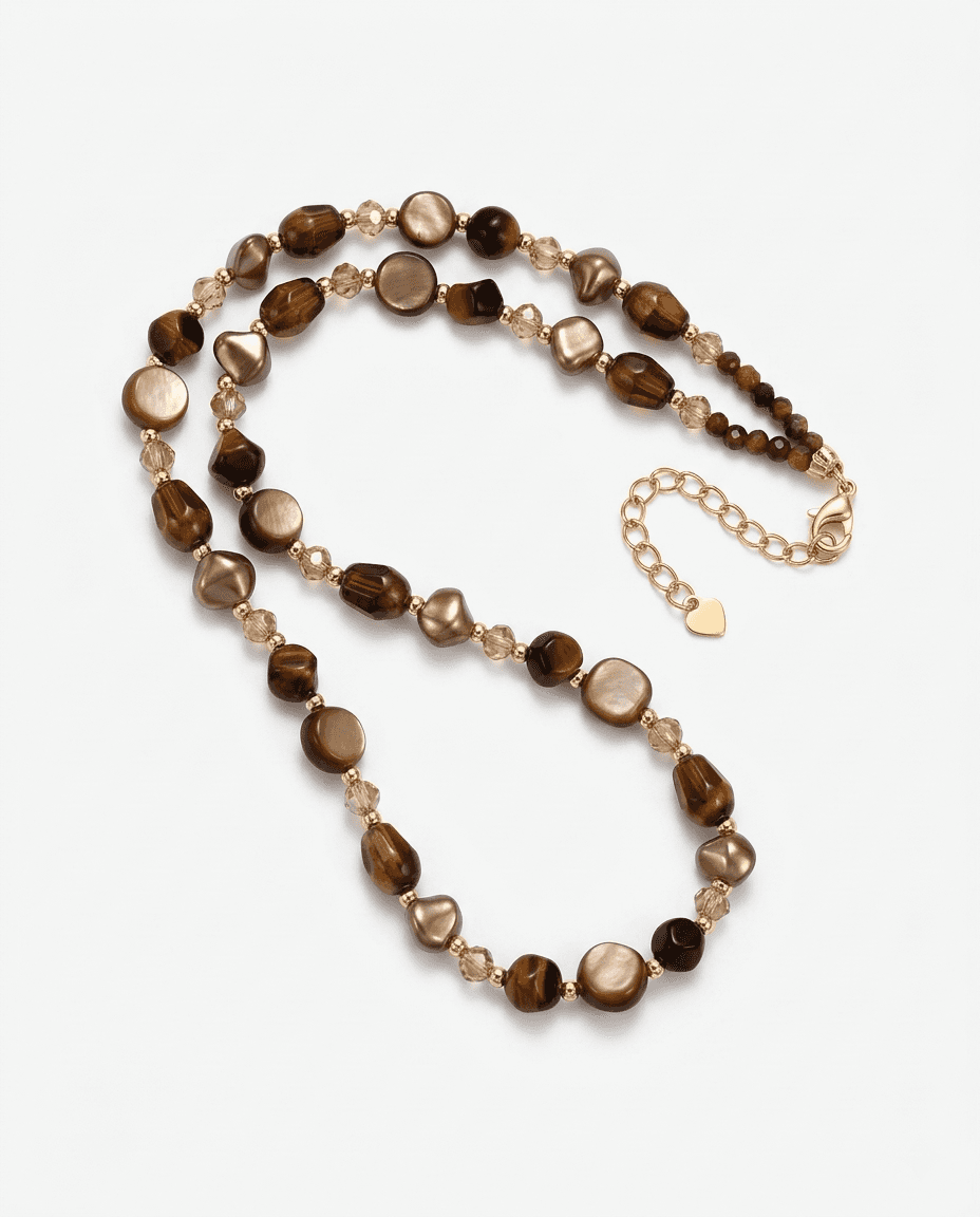 Vintage Tiger Eye and Brown Pearl Beaded Necklace