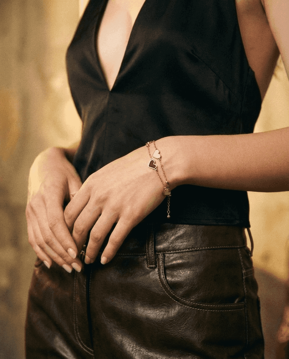 Vintage Layered Mother Of Pearl Heart Bracelet