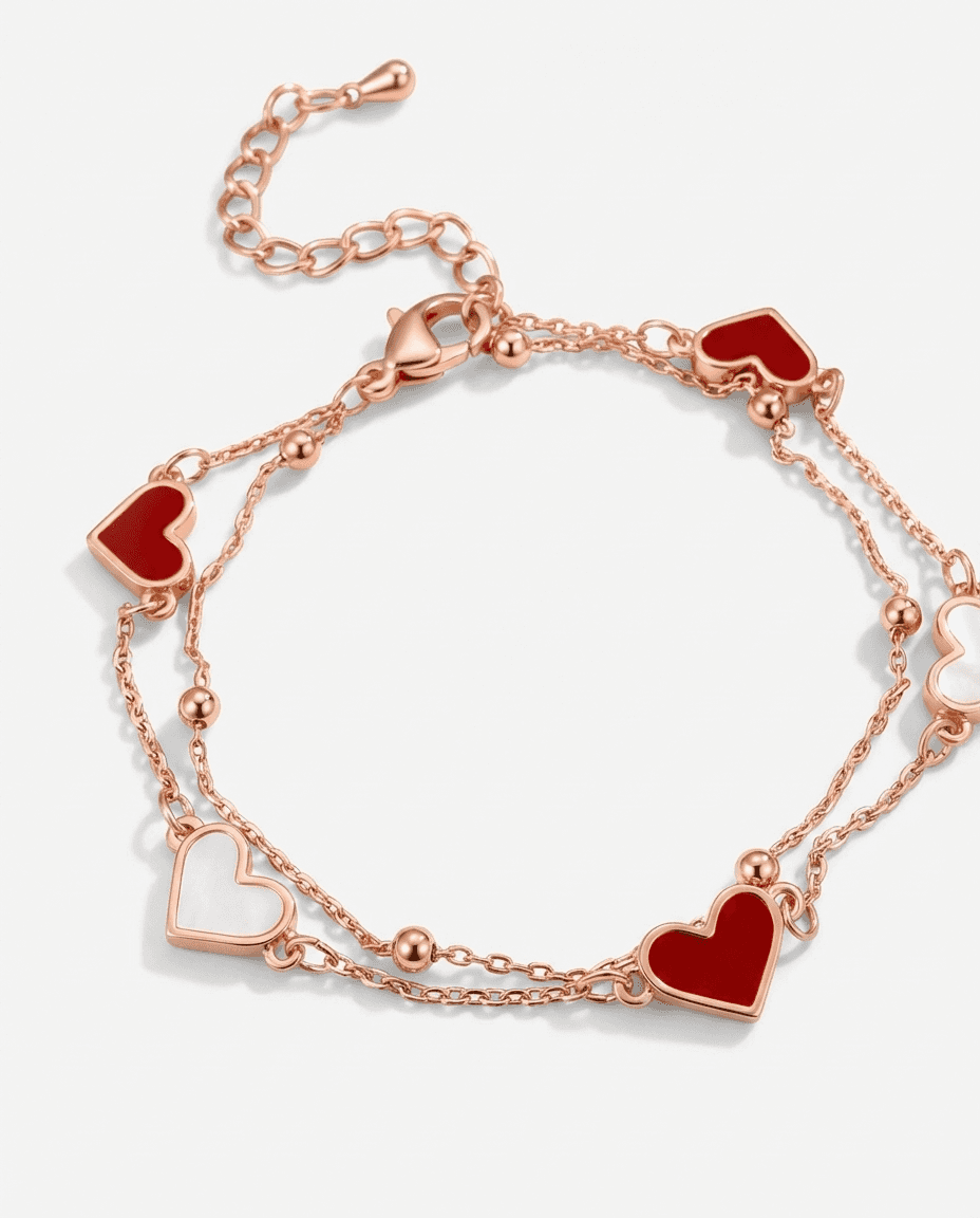 Vintage Layered Mother Of Pearl Heart Bracelet