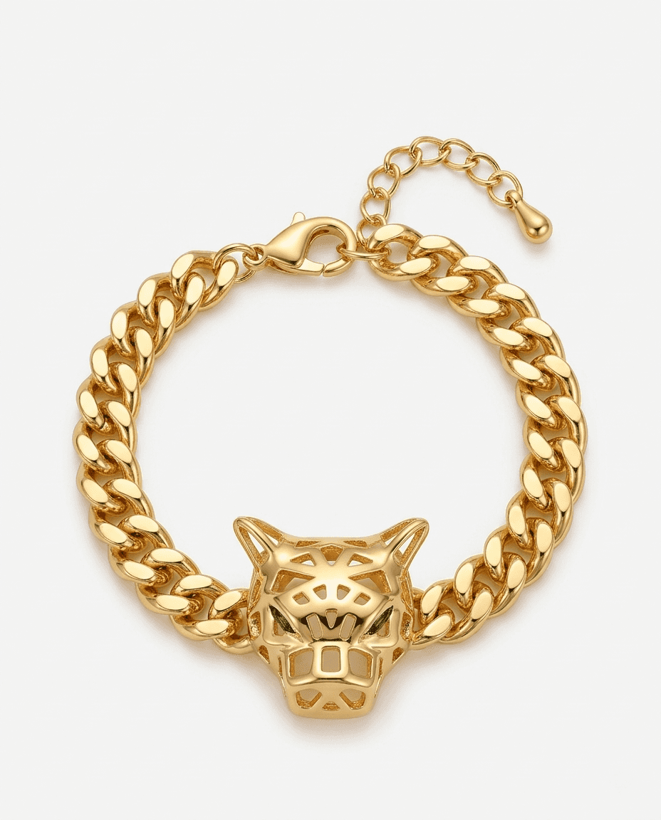 Vintage 18K Gold Plated Emerald Eye Leopard Bracelet