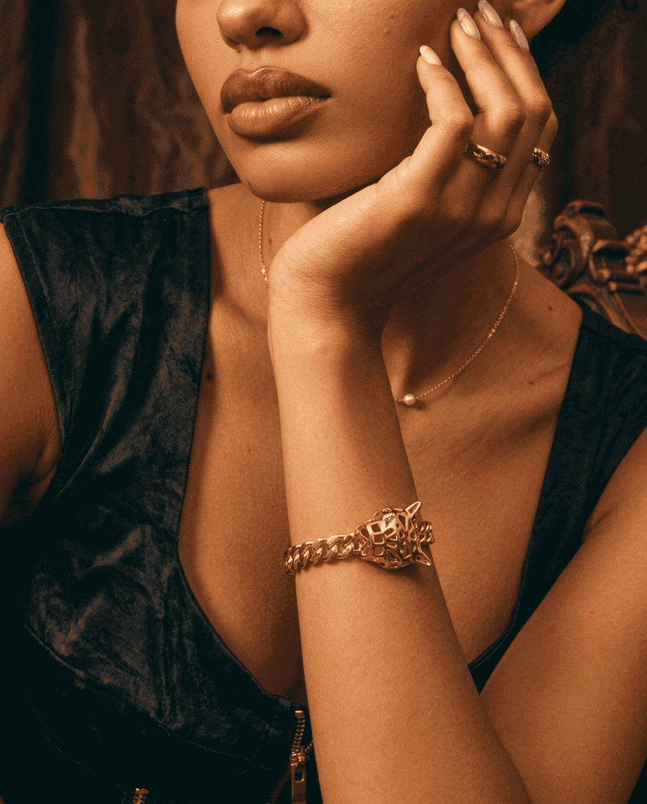 Vintage 18K Gold Plated Emerald Eye Leopard Bracelet