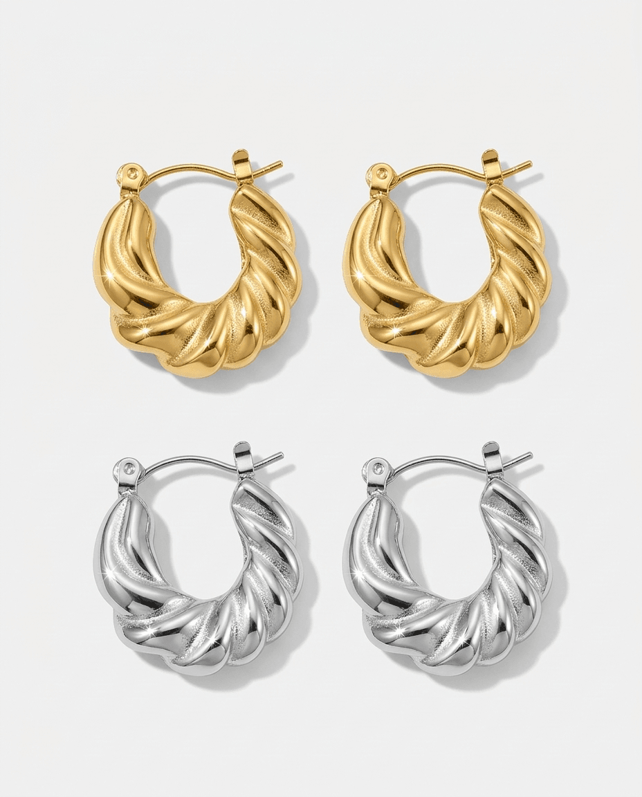 Minimalist Geometric Textured Hoop Earrings - Image 4