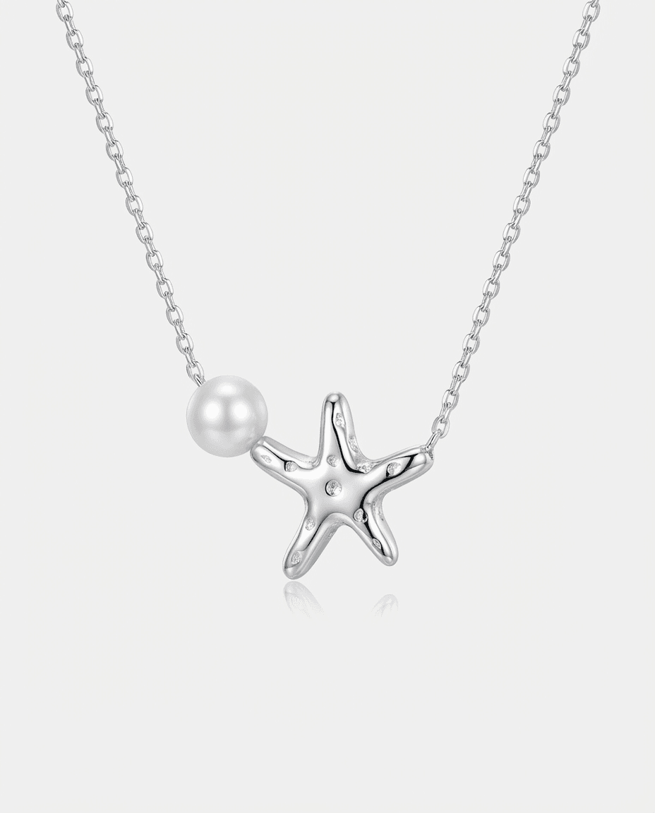 Delicate 925 Silver Starfish Pearl Necklace - Image 1