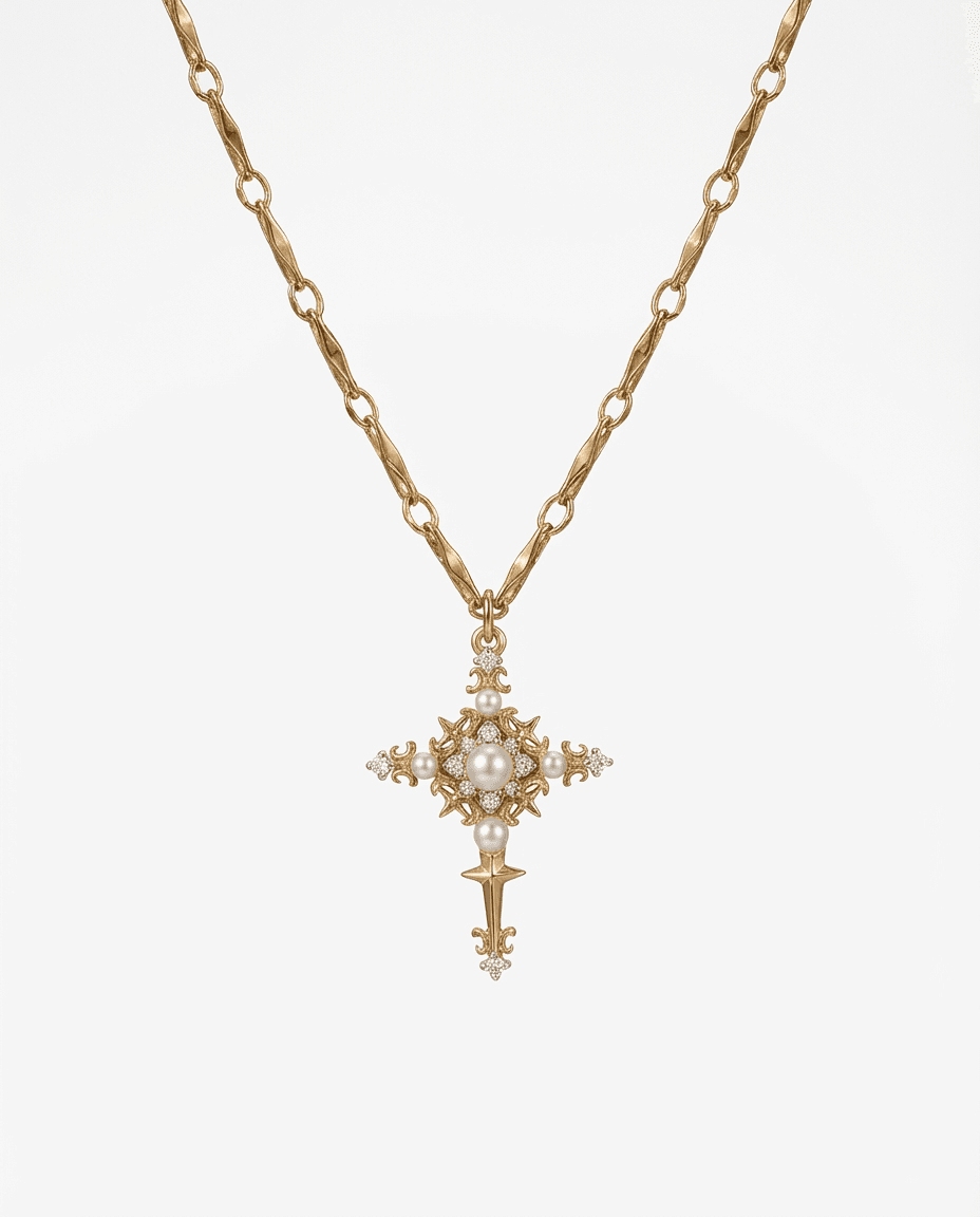 Vintage Starburst Cross Leather Choker Necklace - Image 4