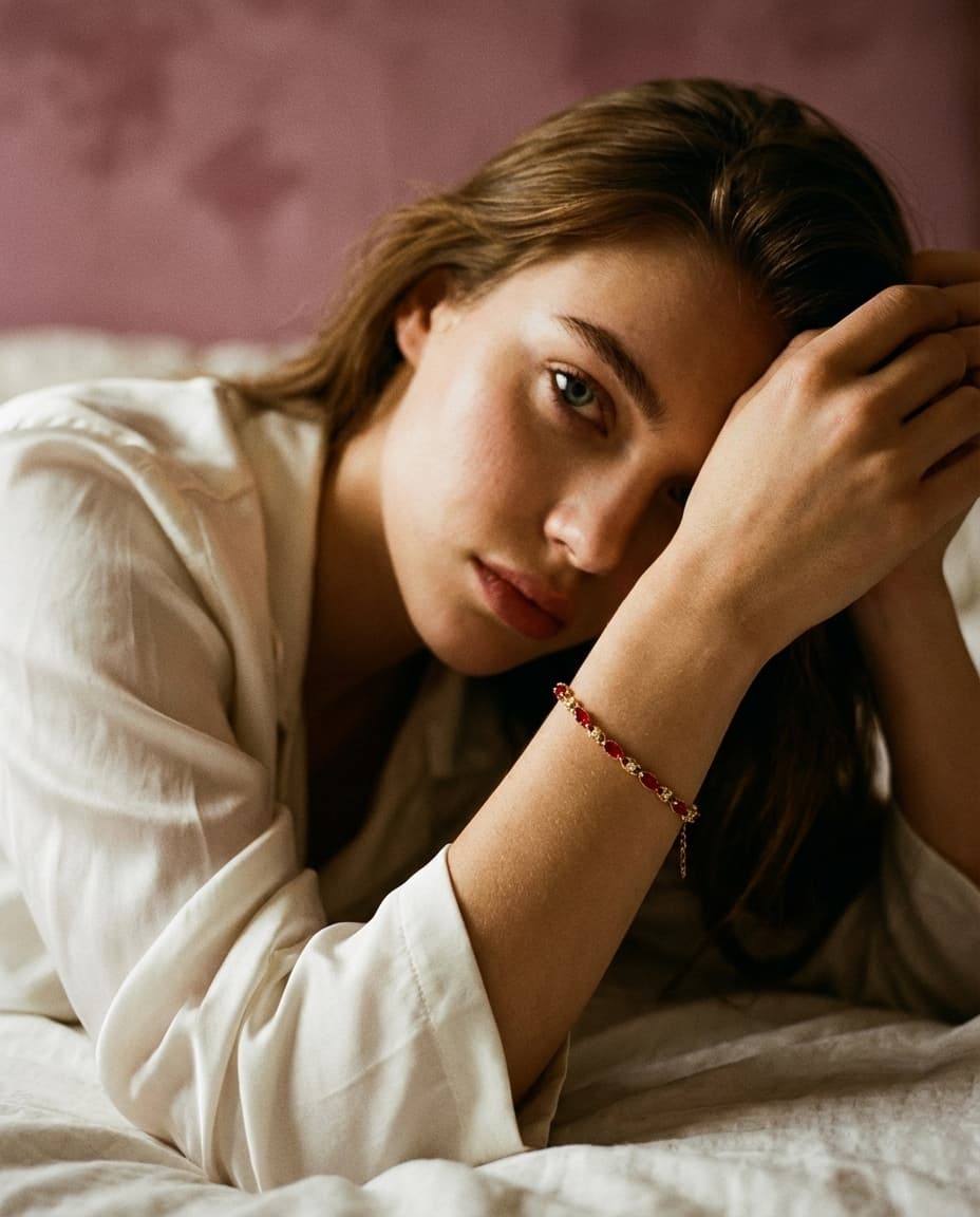 Vintage Faux Ruby Chain Bracelet - Image 2