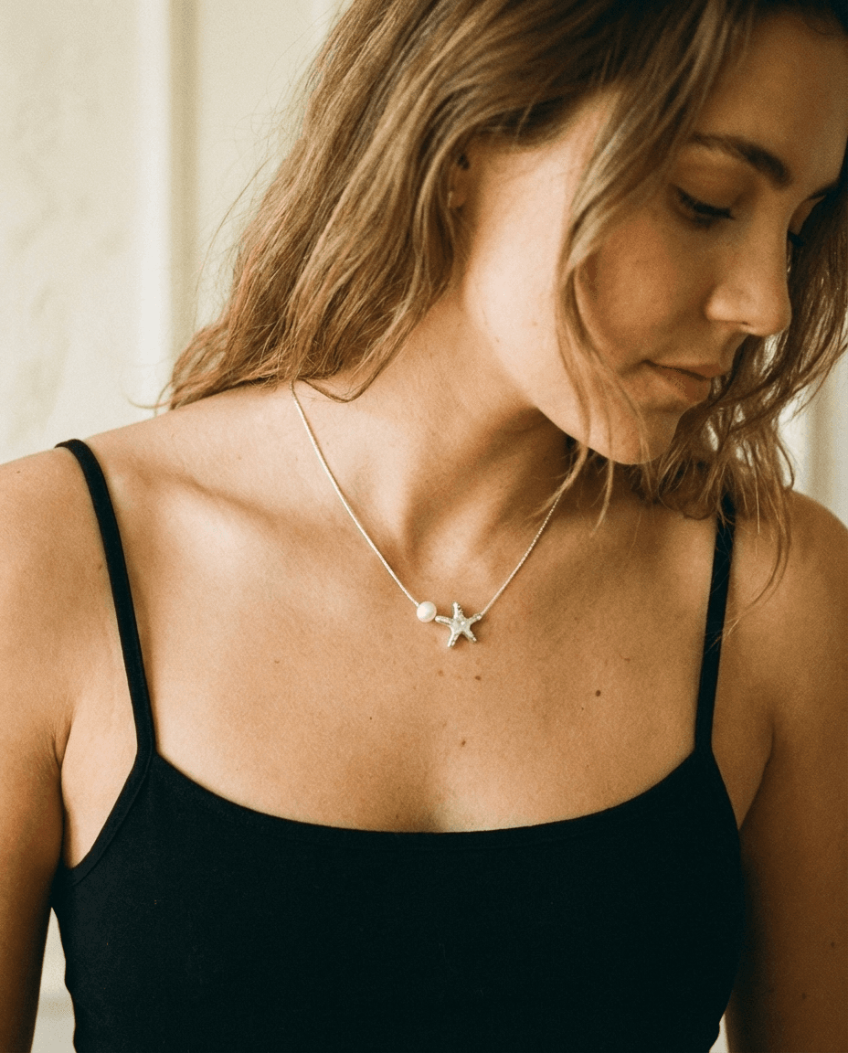 Delicate 925 Silver Starfish Pearl Necklace - Image 3