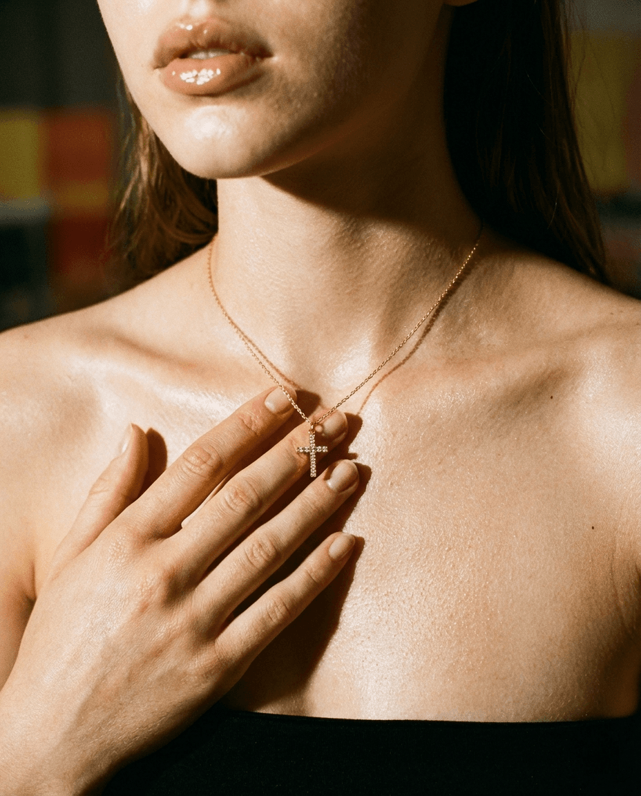 Tarnish-Free Zircon Cross Pendant Necklace - Image 2