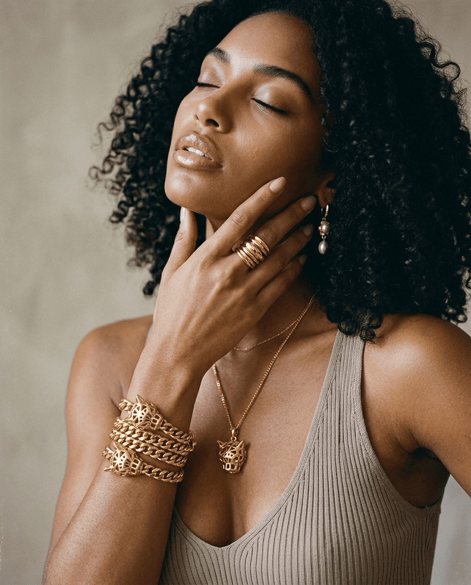 Vintage 18K Gold Plated Emerald Eye Leopard Bracelet - Image 3