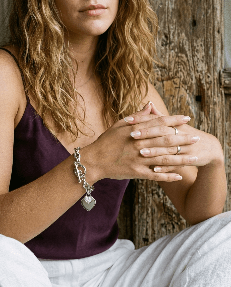 Minimalist Heart Pendant OT Clasp Bracelet - Image 3