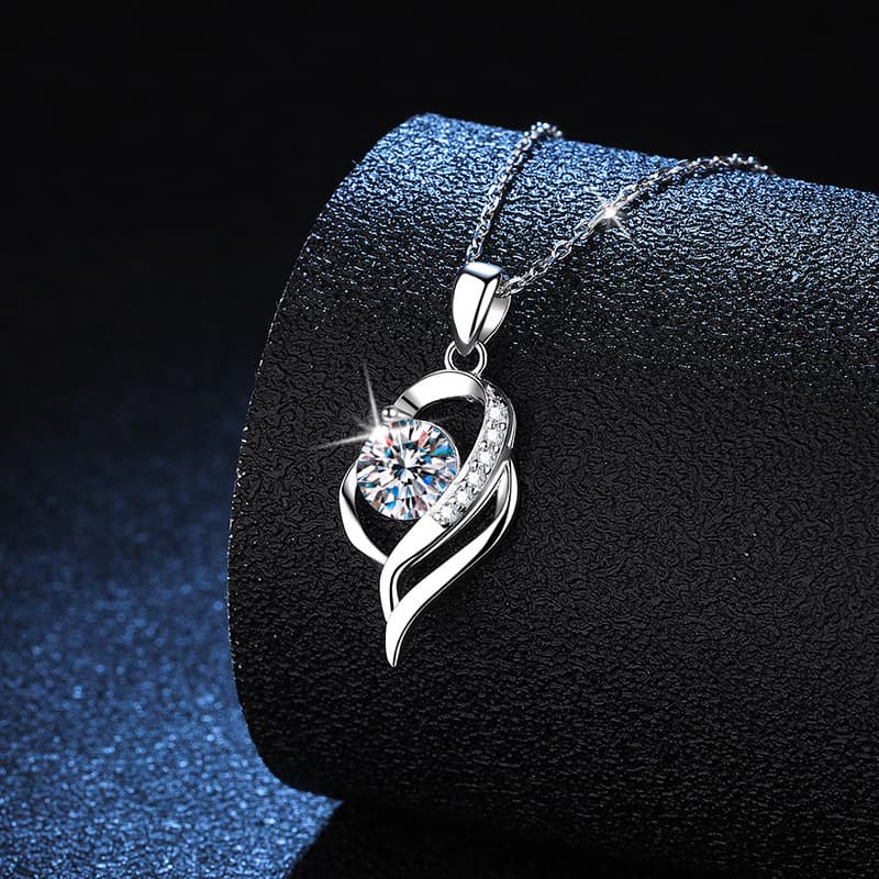 Romantic Moissanite Heart Pendant 925 Silver Necklace - Image 3