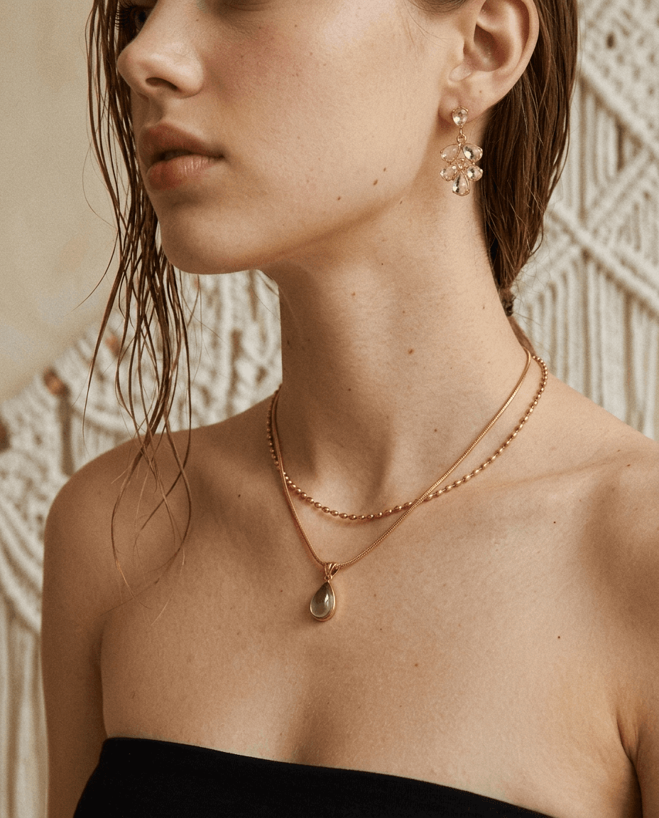 Vintage Olive Green Teardrop Pendant Necklace - Image 2