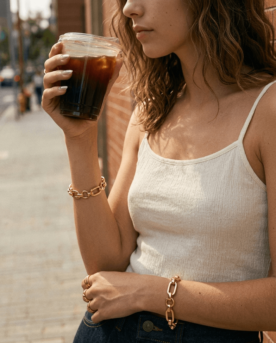 Vintage 18K Gold Plated Round Clasp Chain Bracelet - Image 2