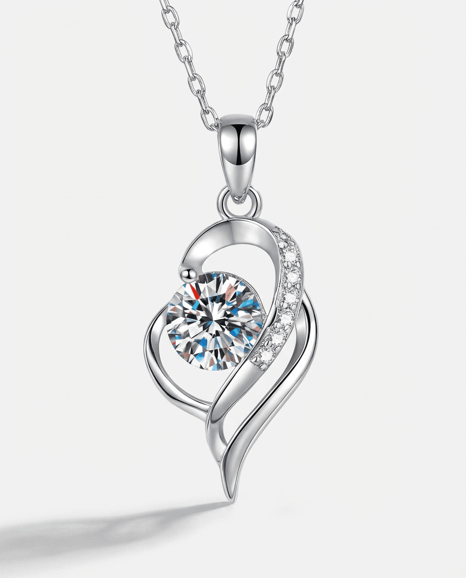Romantic Moissanite Heart Pendant 925 Silver Necklace - Image 1