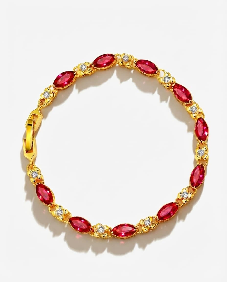 Vintage Faux Ruby Chain Bracelet - Image 1