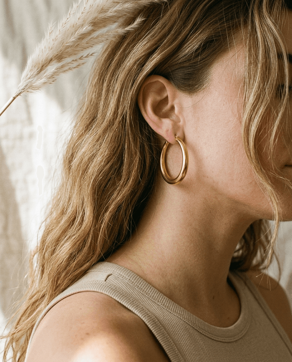 Vintage 18K Gold Plated Large Hoop Earrings - Image 2