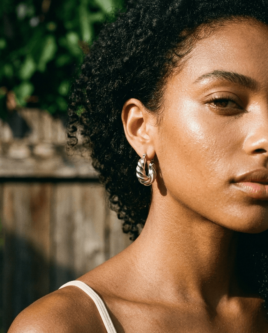 Minimalist Geometric Textured Hoop Earrings - Image 3