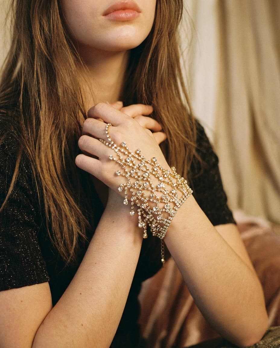 Elegant Rhinestone Mesh Tassel Bracelet - Image 2