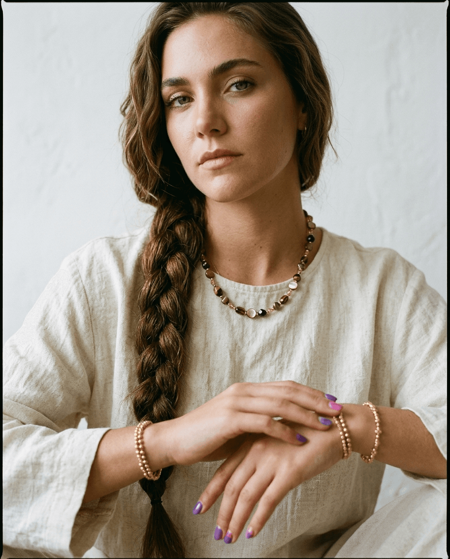 Vintage Tiger Eye and Brown Pearl Beaded Necklace - Image 2
