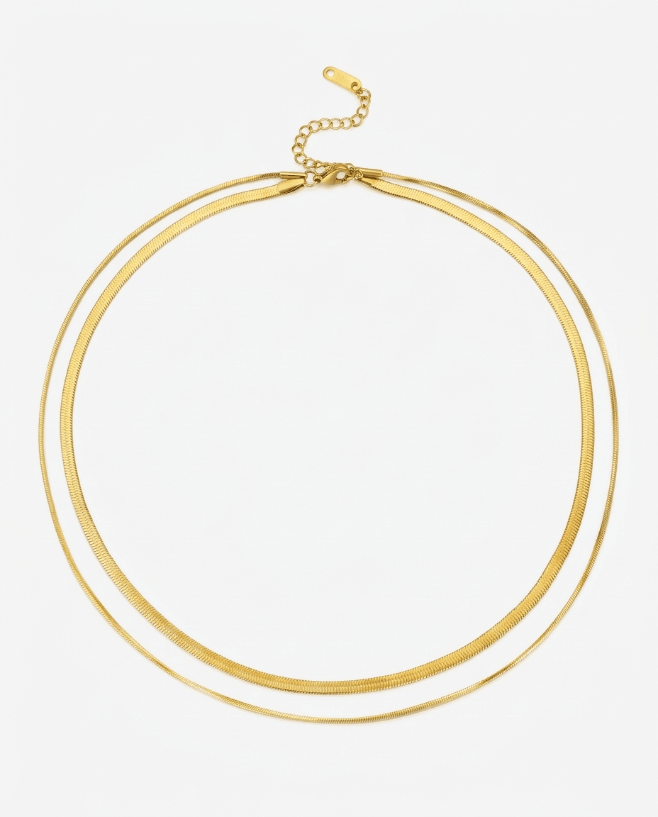 18K Gold Layered Herringbone Chain Necklace - Image 1
