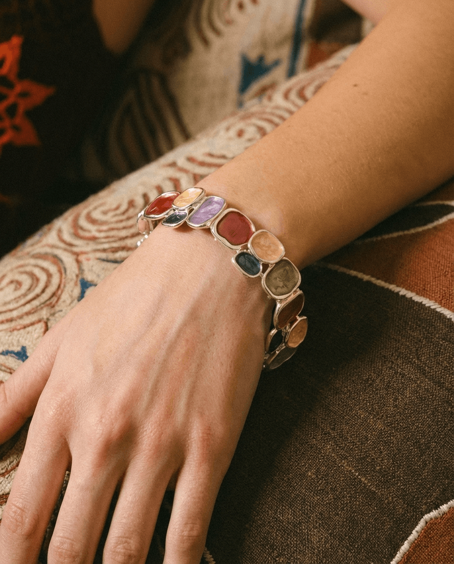 Vintage Colorful Enamel Geometric Bracelet - Image 3