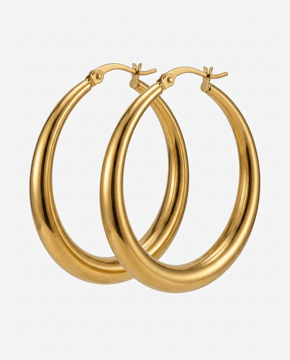 Vintage 18K Gold Plated Large Hoop Earrings - Image 1