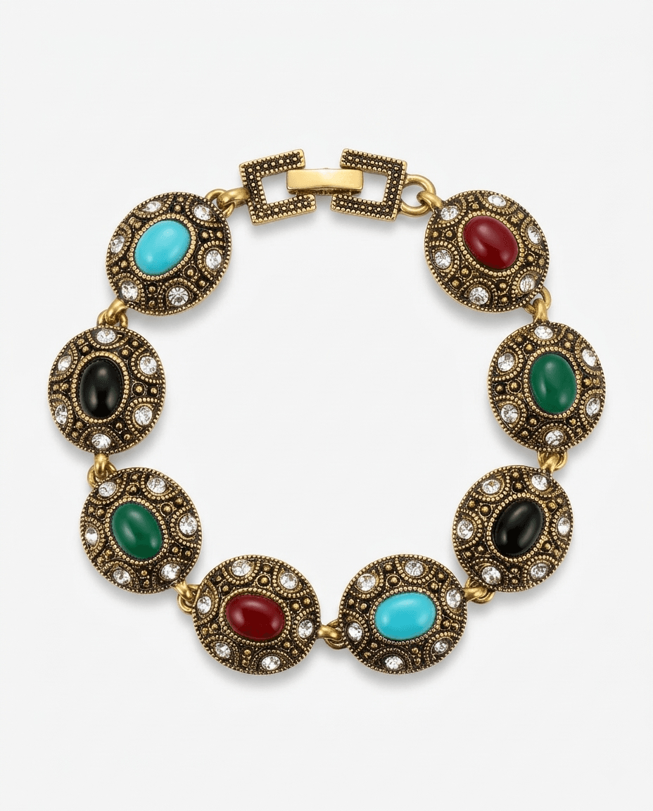 Vintage Oval Gemstone Rhinestone Bracelet - Image 1