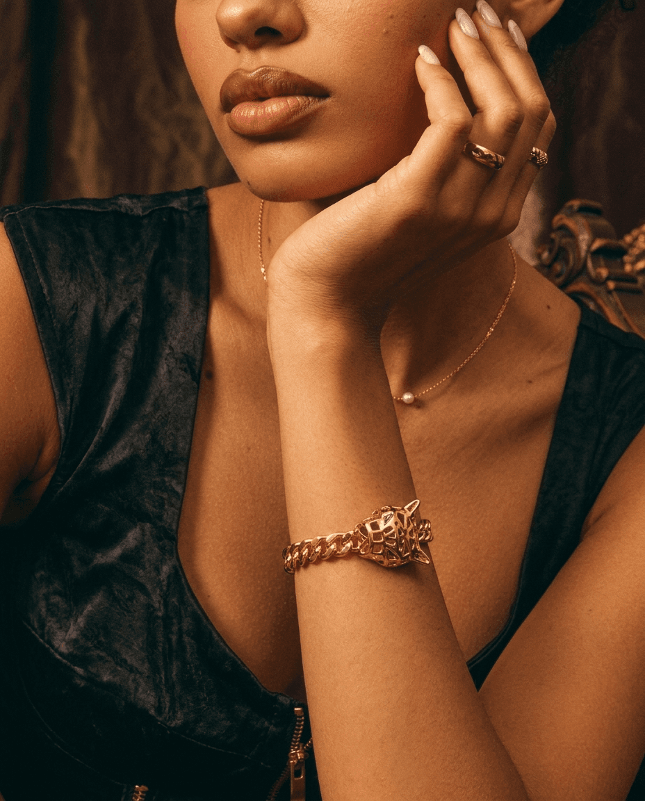 Vintage 18K Gold Plated Emerald Eye Leopard Bracelet - Image 2