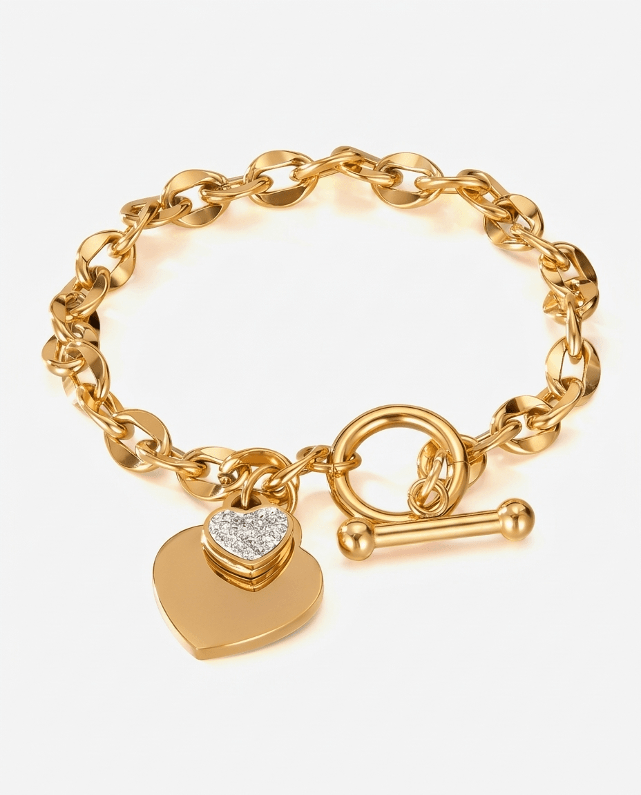Minimalist Heart Pendant OT Clasp Bracelet - Image 1