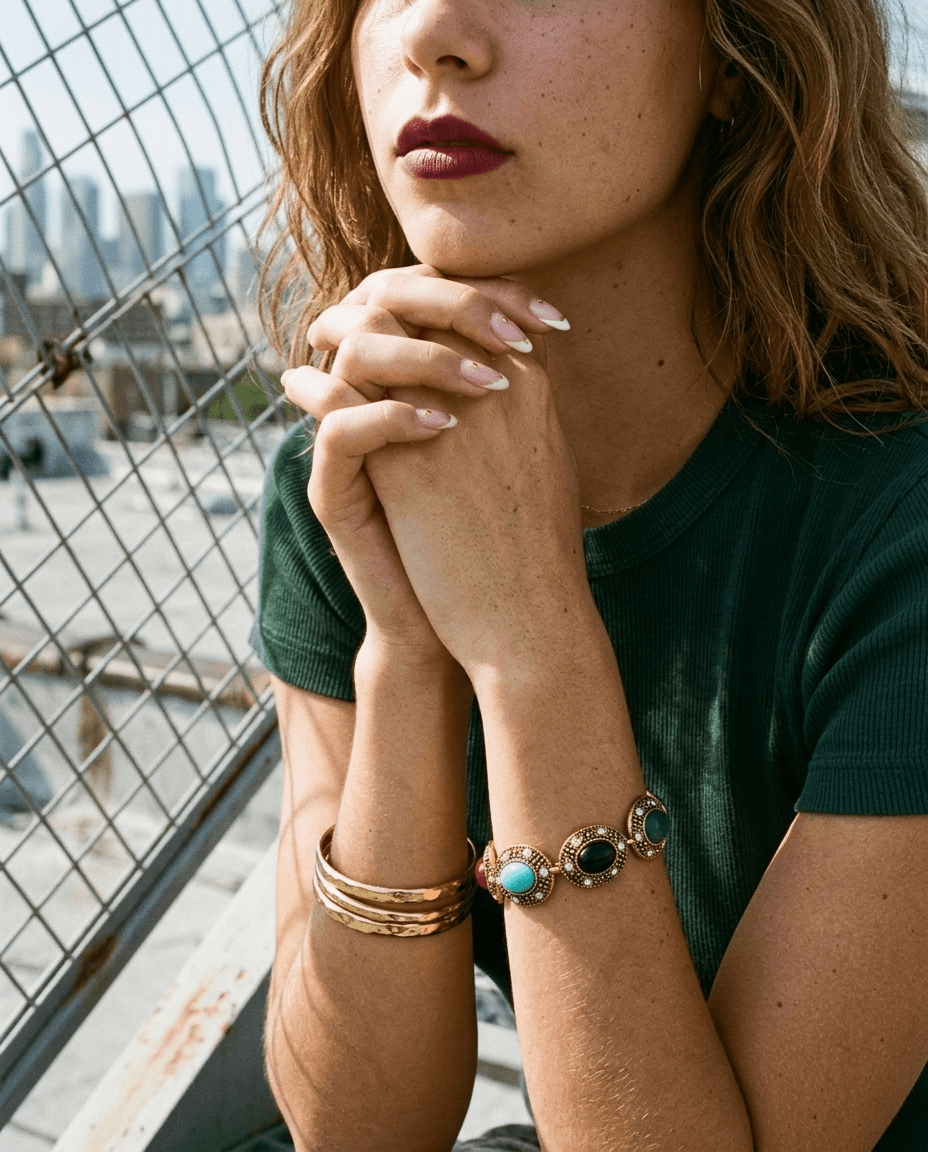 Vintage Oval Gemstone Rhinestone Bracelet - Image 2