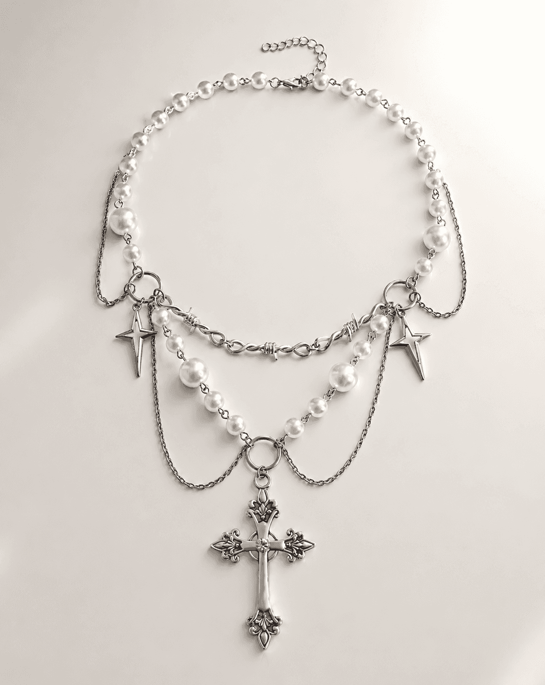 Vintage Gothic Layered Cross Pearl Choker Necklace